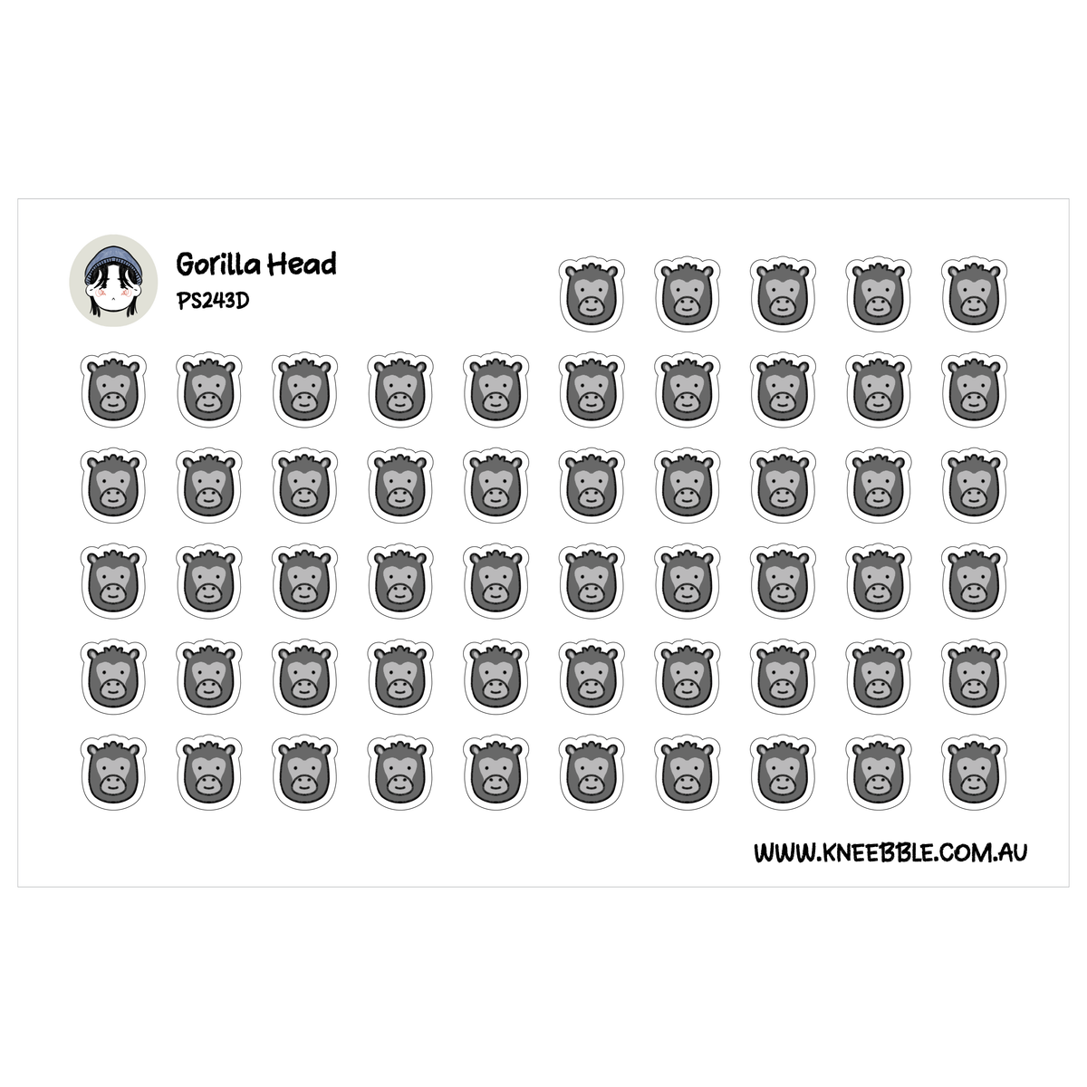 Cute Gorilla Head Planner Stickers - Safari Animal Adhesives - Wild Animal Journal Decor