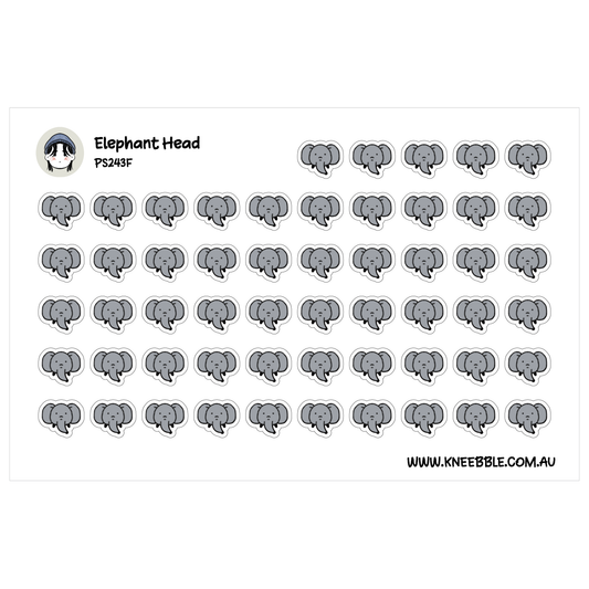 Planner sticker sheet featuring rows of elephant faces with large ears and trunks.