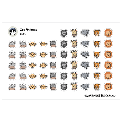 Zoo Animal Planner Stickers - Lion Tiger Elephant Giraffe Gorilla Hippo Rhino