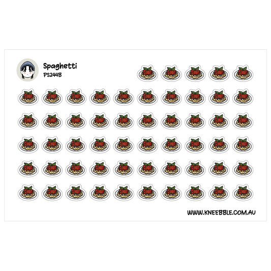 Planner sticker sheet featuring rows of illustrated spaghetti servings.