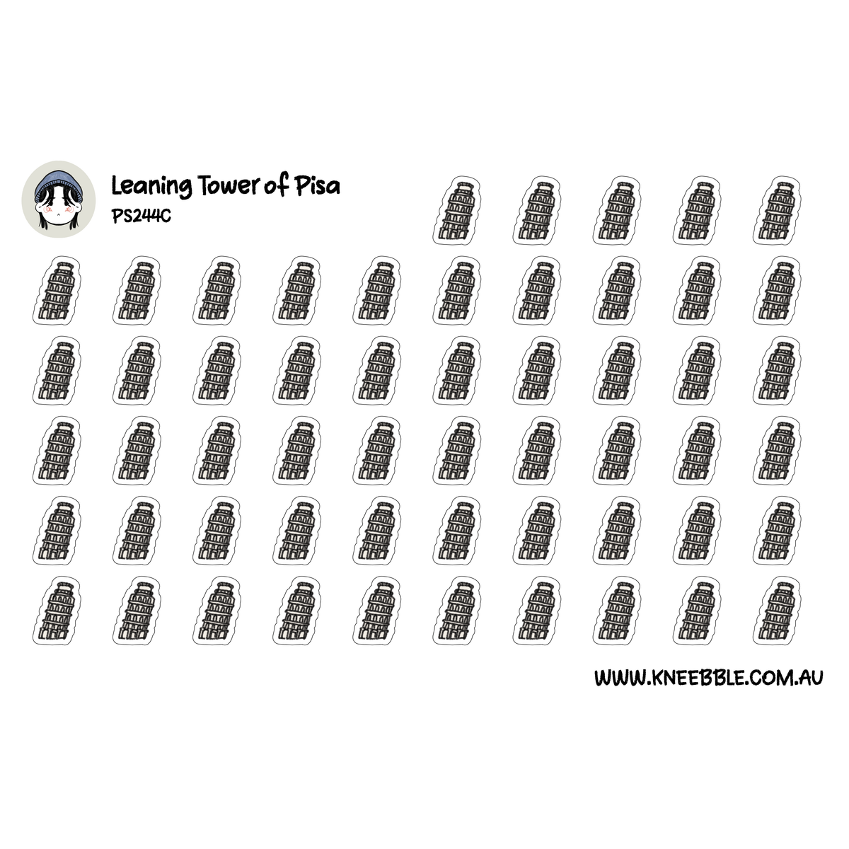 Italy Landmark Planner Stickers - Tower of Pisa - Travel Scrapbook