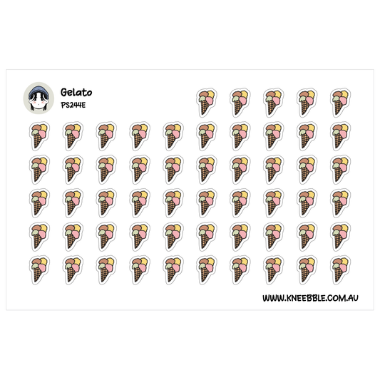 Planner sticker sheet featuring rows of illustrated gelato cones.