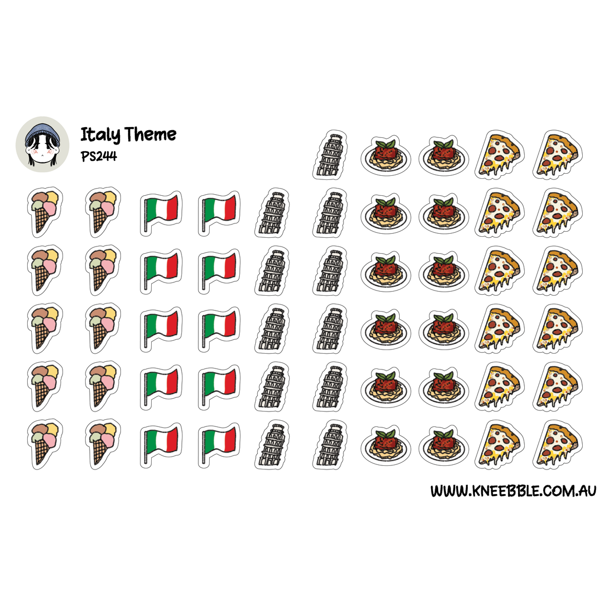 Italy Planner Stickers - Italian Food & Travel Icons - Pizza Gelato Pisa Tower