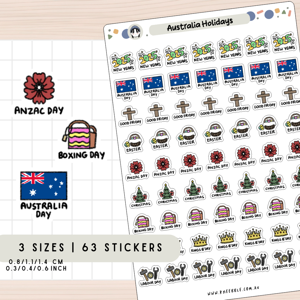2025 Australia Public Holiday Planner Stickers