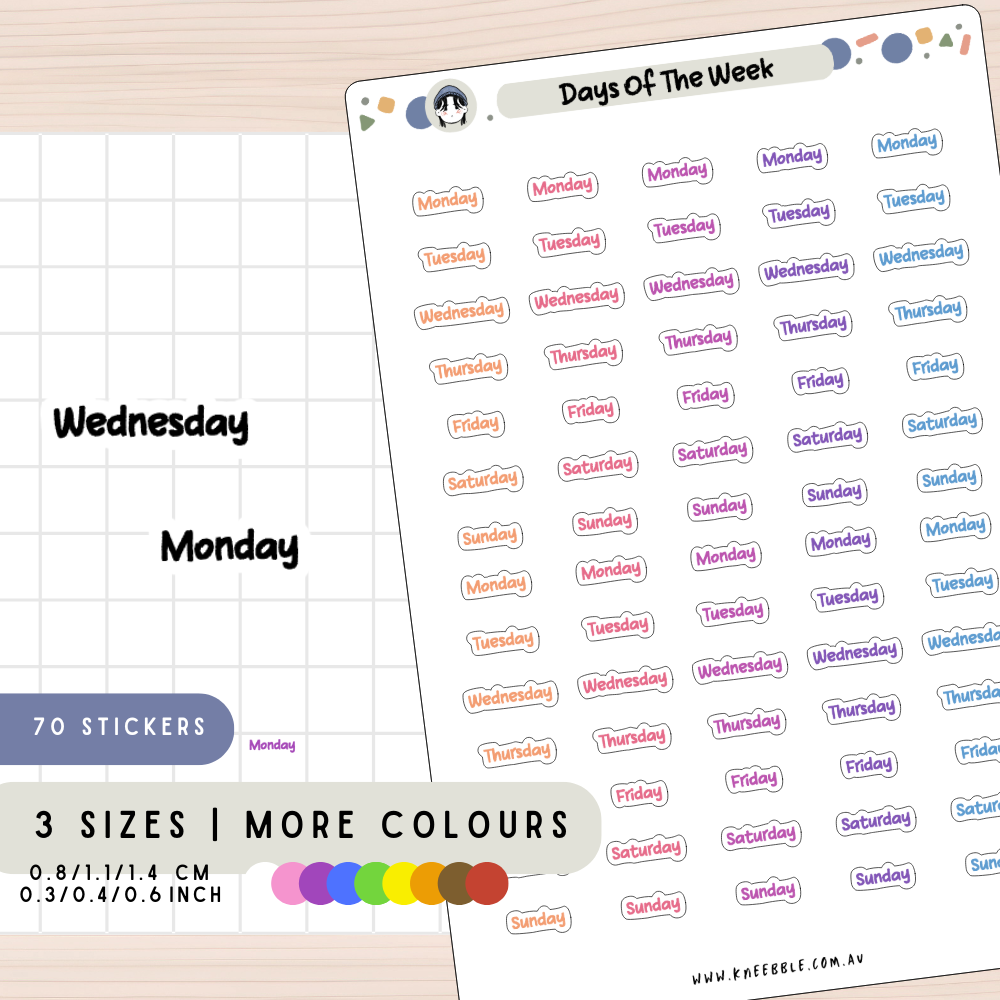 Days Of The Week Planner Stickers
