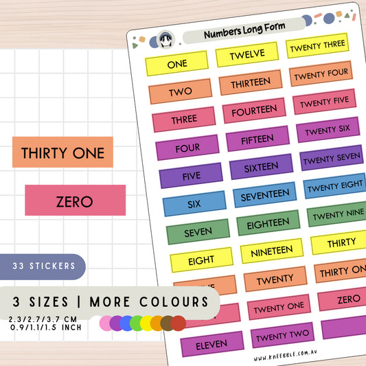 Number Long Form Date Label Planner Stickers