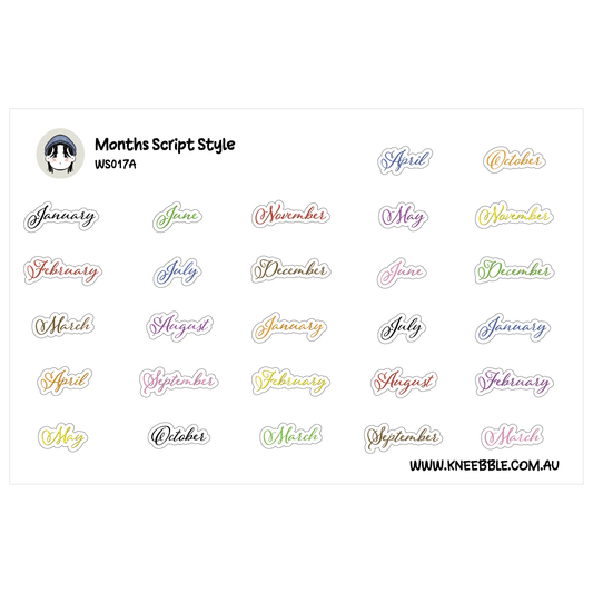 Months Of The Year Planner Stickers - Text Cursive Script Style