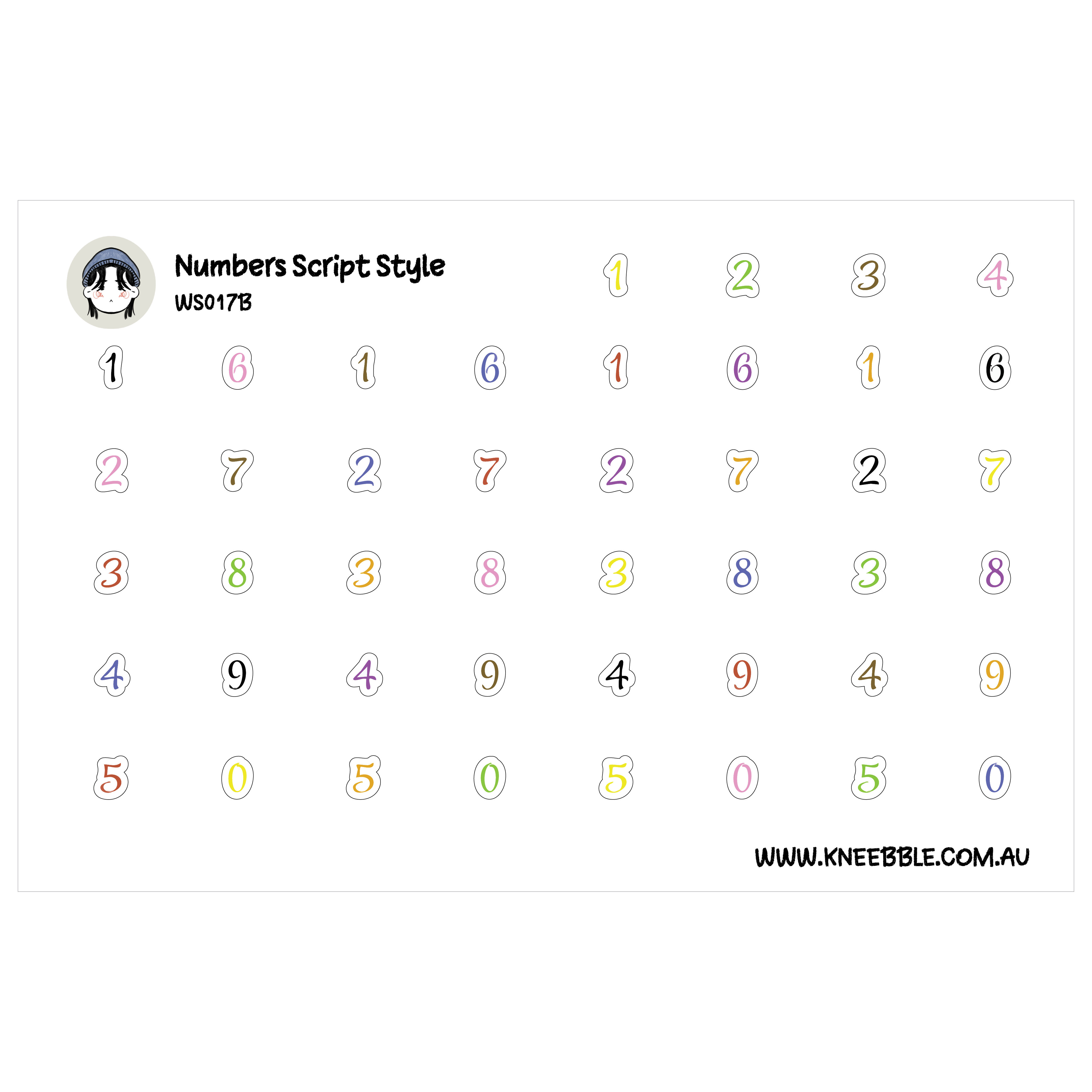 Numbers 0 to 9 Planner Stickers - Text Cursive Script Style – Kneebble