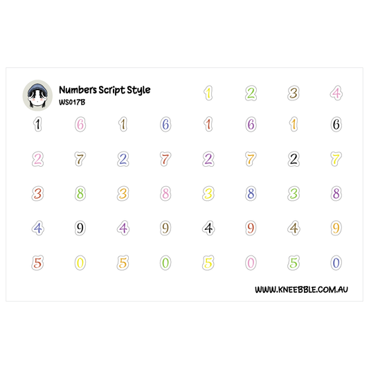 Numbers 0 to 9 Planner Stickers - Text Cursive Script Style