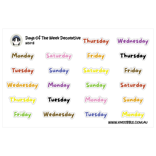 Days Of The Week Planner Stickers - Text Decorative Style