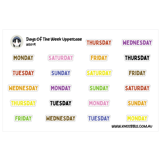 Days Of The Week Planner Stickers - Text Uppercase Style