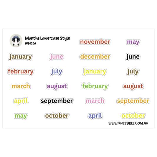 Months Of The Year Planner Stickers - Text Lowercase Style