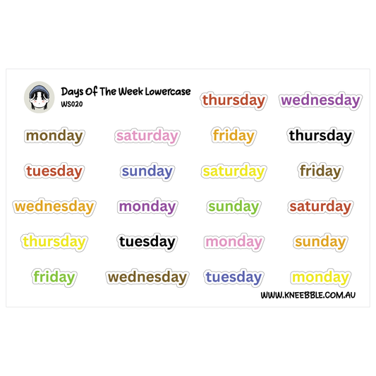 Days Of The Week Planner Stickers - Text Lowercase Style