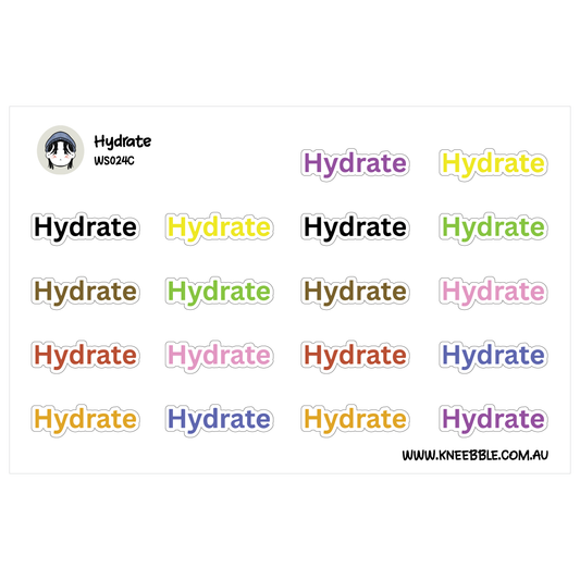 Hydrate Planner Stickers - Self Care Text Labels