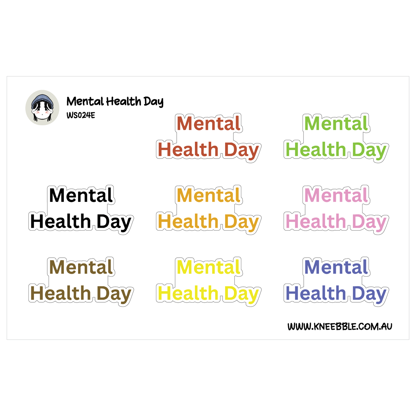 Mental Health Day Planner Stickers - Self Care Text Labels