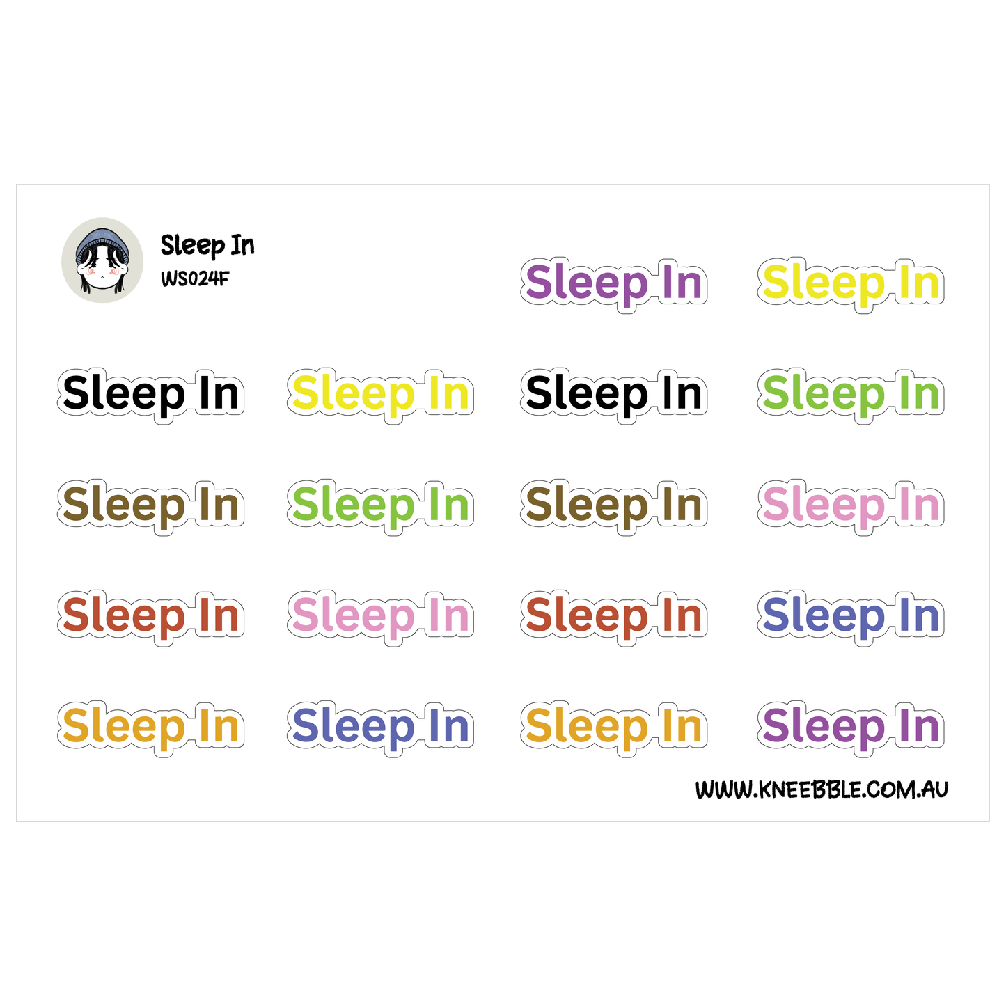 Sleep In Planner Stickers - Self Care Text Labels