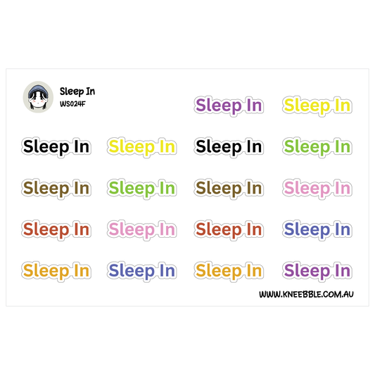 Sleep In Planner Stickers - Self Care Text Labels