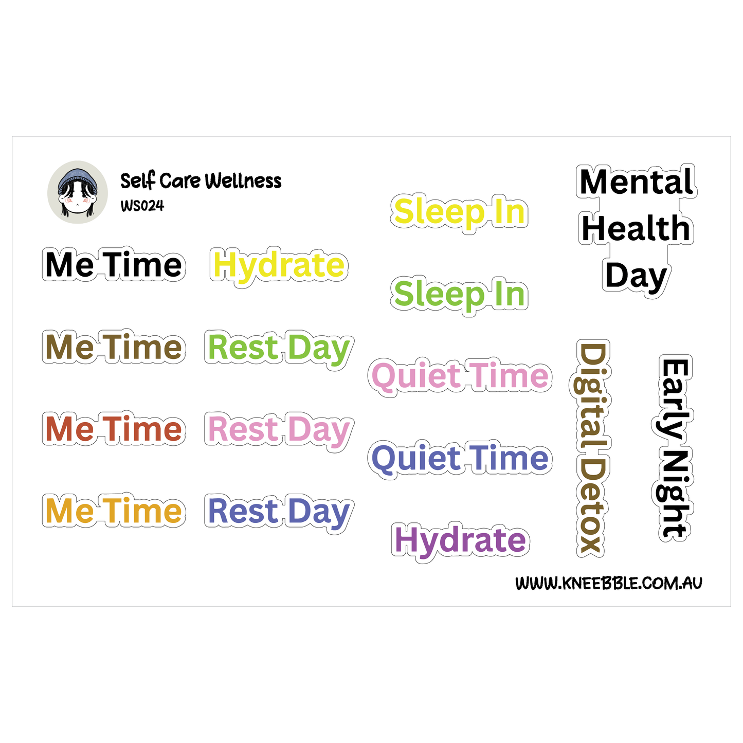 Self Care Wellness Planner Stickers - Health Text Labels