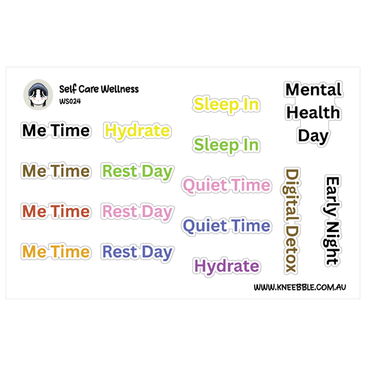 Self Care Wellness Planner Stickers - Health Text Labels