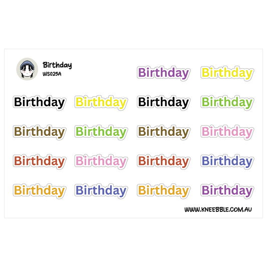 Birthday Planner Stickers - Event Activity Text Labels
