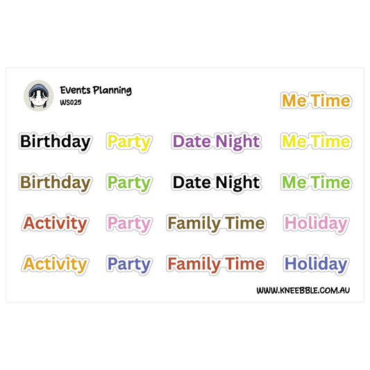 Events Activity Planner Stickers - Date Text Labels