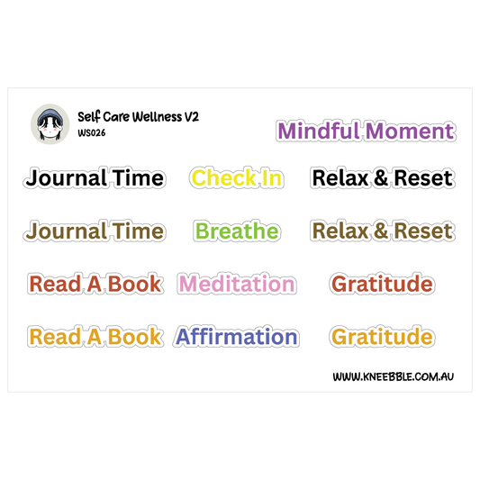 Self Care Wellness V2 Planner Stickers - Text Labels