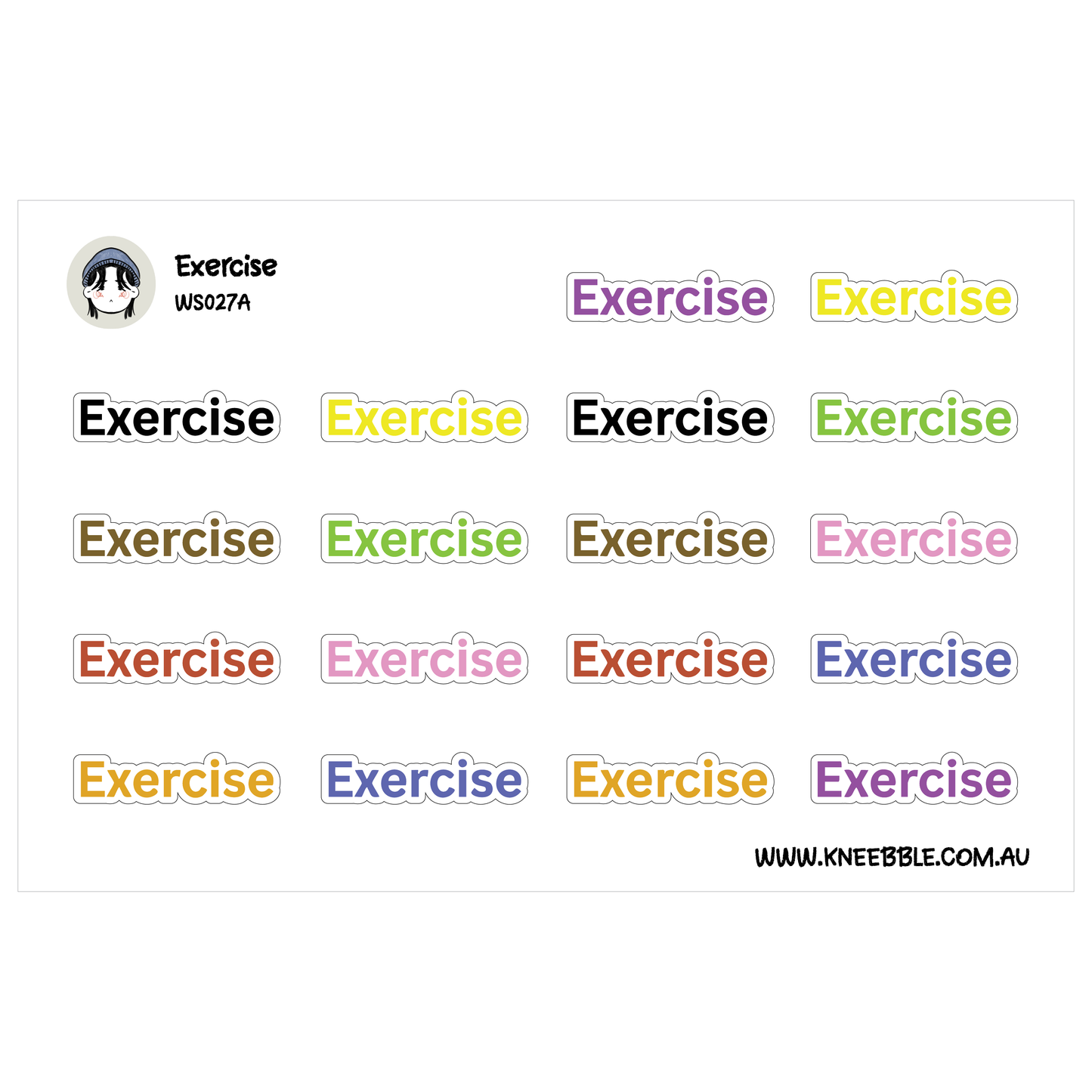 Exercise Planner Stickers - Health Fitness Text Labels