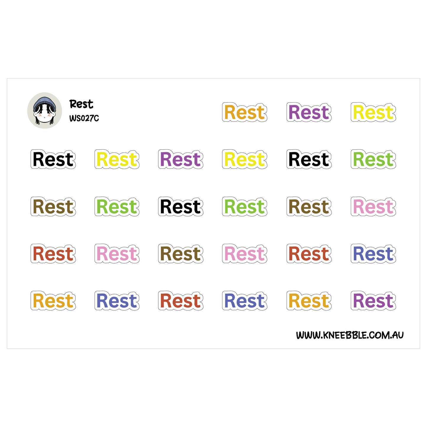 Rest Planner Stickers - Health Fitness Text Labels
