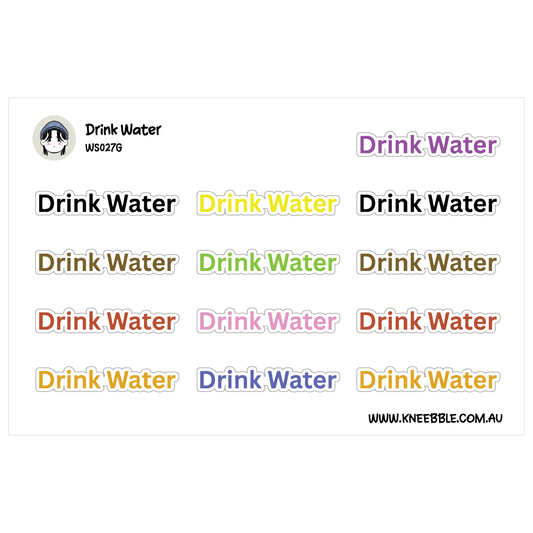 Drink Water Planner Stickers - Health Fitness Text Labels