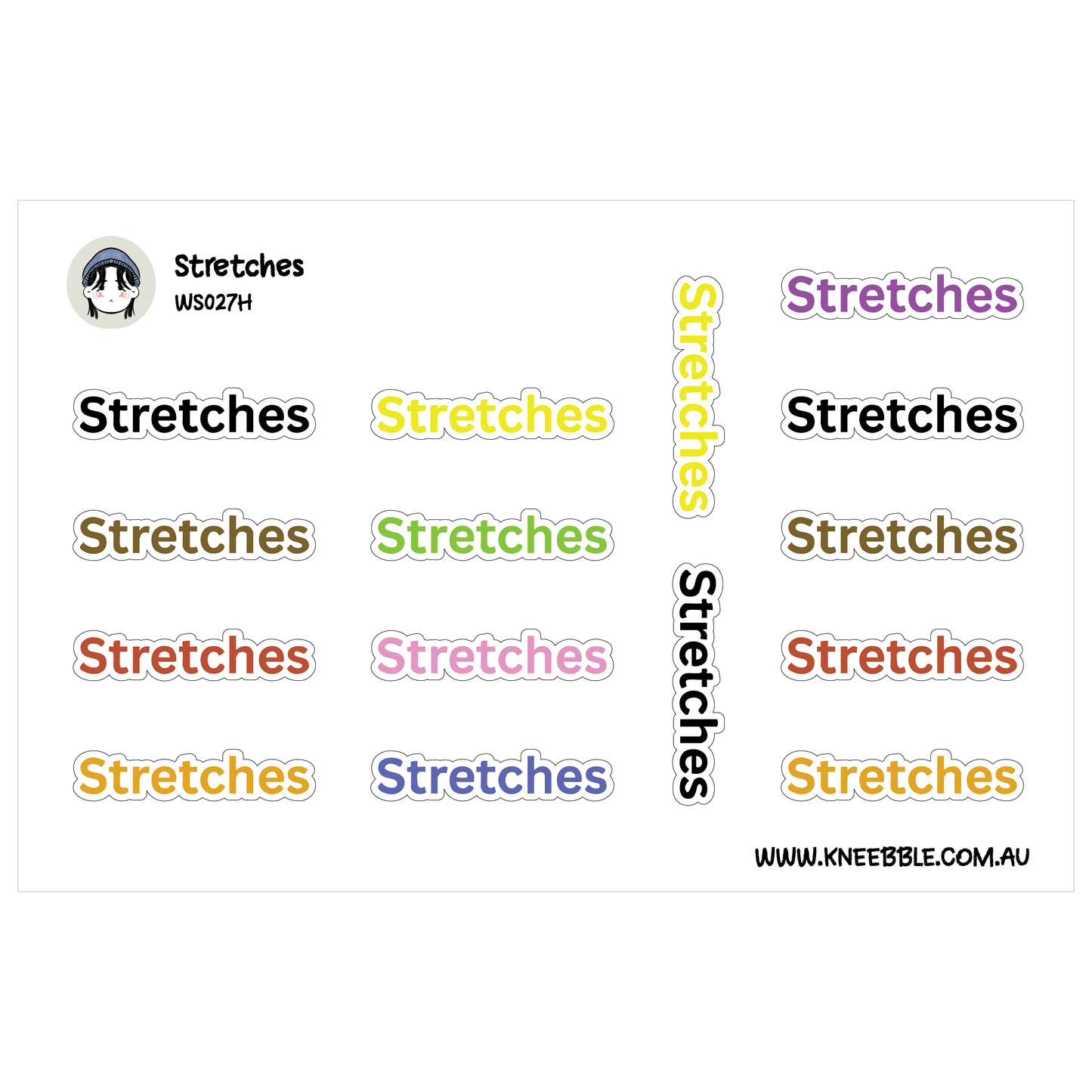 Stretches Planner Stickers - Health Fitness Text Labels
