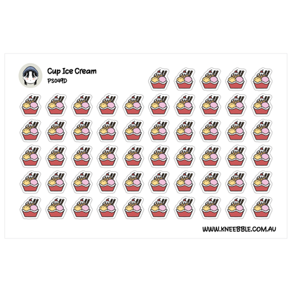 a grid of various ice cream cones and scoops, each with different flavors and toppings.