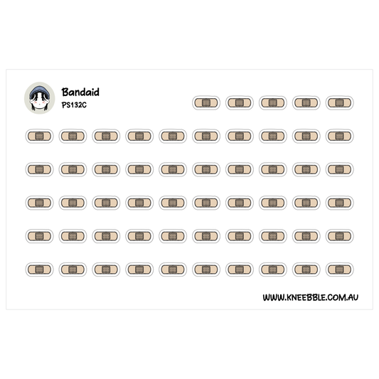 a grid of small beige bandaids arranged in rows and columns, with the text "Bandaid" and "PS12C" visible.
