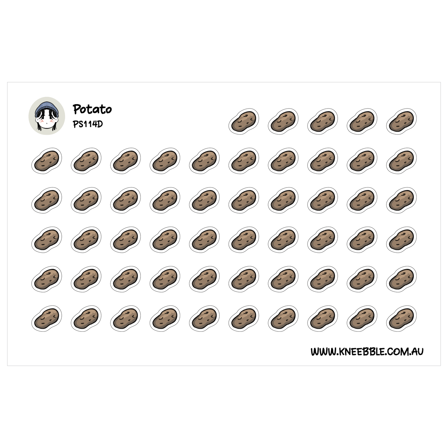 a grid of identical potato stickers arranged in a repeating pattern.