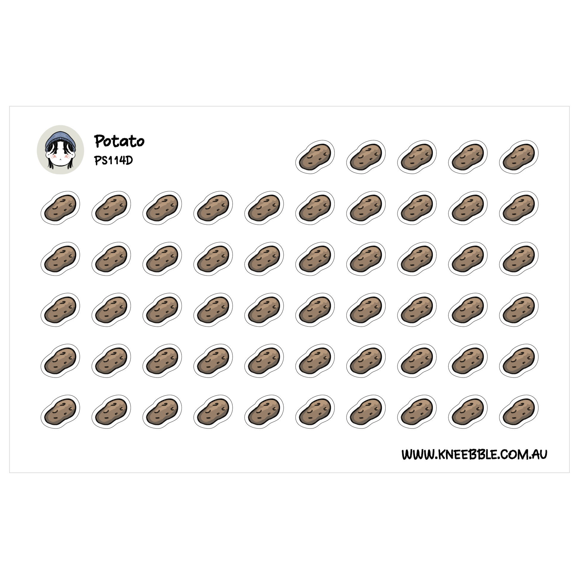 a grid of identical potato stickers arranged in a repeating pattern.