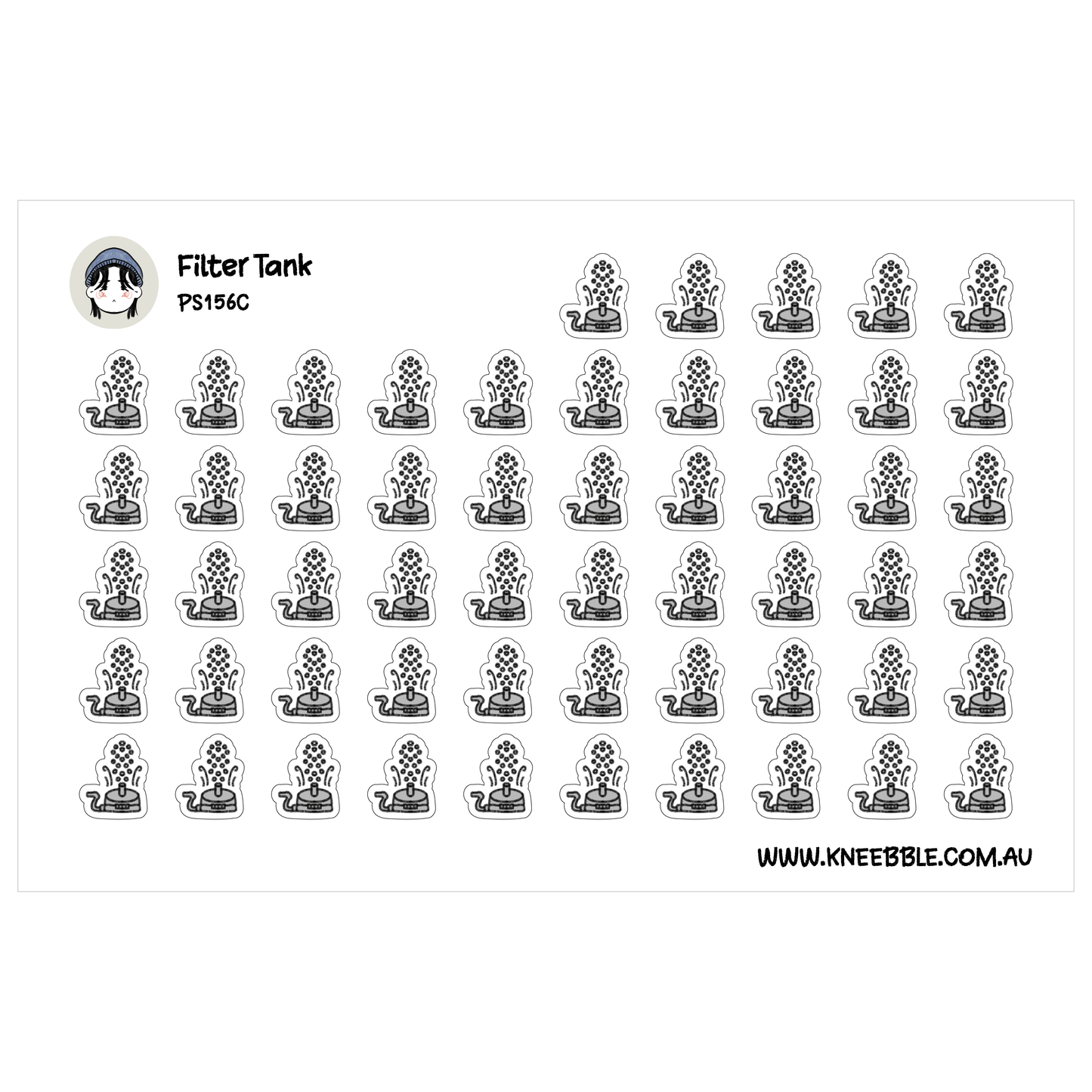 a grid of black and white stickers, each featuring a stylized flower or plant design. The stickers are arranged in rows and columns, creating a visually organized and repetitive pattern.