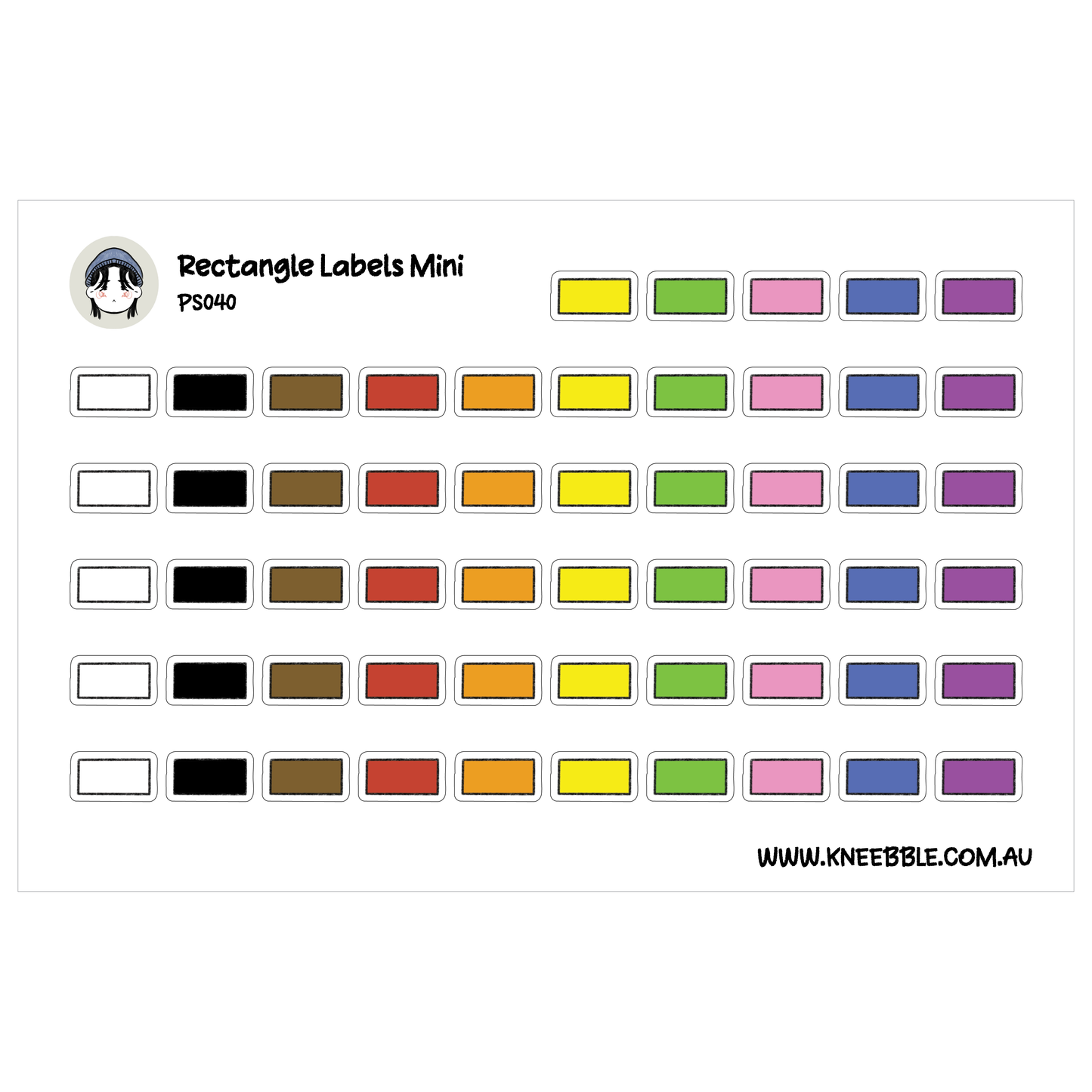 The image is a collection of rectangle labels in various colors, including black, white, brown, orange, yellow, green, blue, purple, and pink.