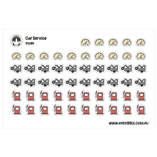 a collection of car service-related icons and symbols, including car service, fuel stations, and other automotive elements.