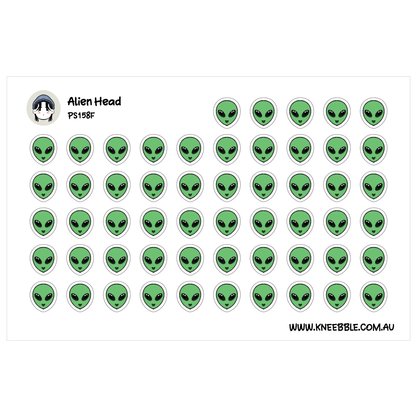 a grid of green alien faces, each with a unique expression, arranged in a visually appealing pattern.