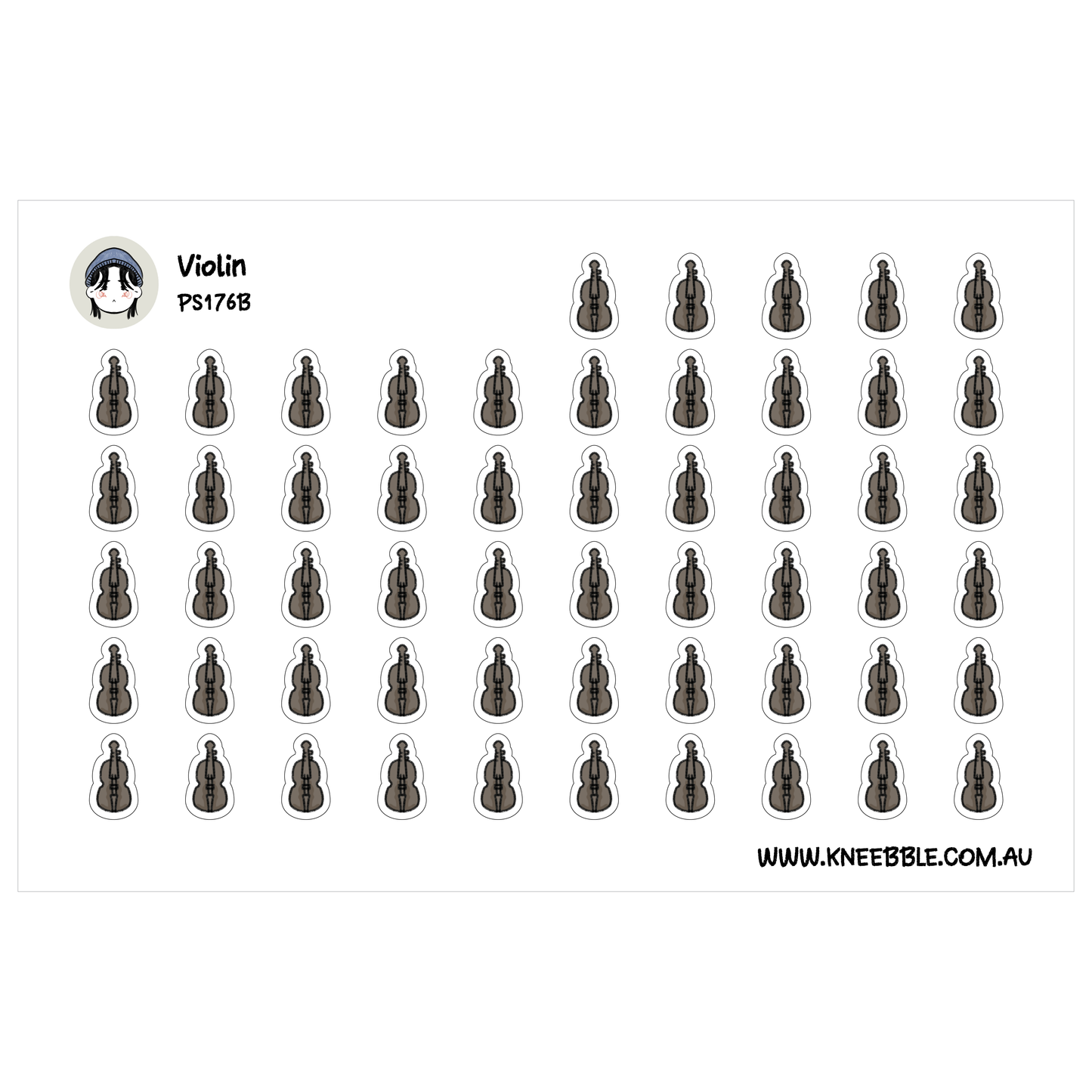 a grid of small black silhouettes of violins, arranged in rows and columns.