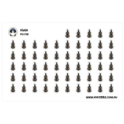 a grid of small black silhouettes of violins, arranged in rows and columns.