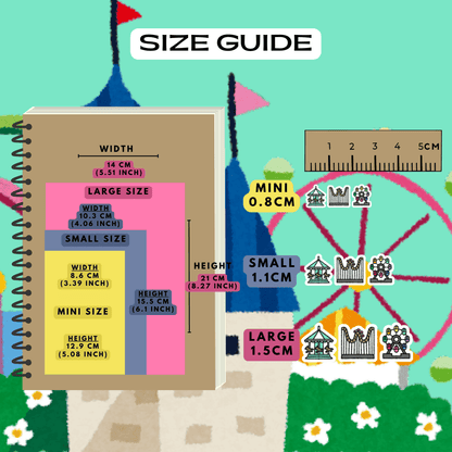 Amusement park ride icons size guide comparison reference.