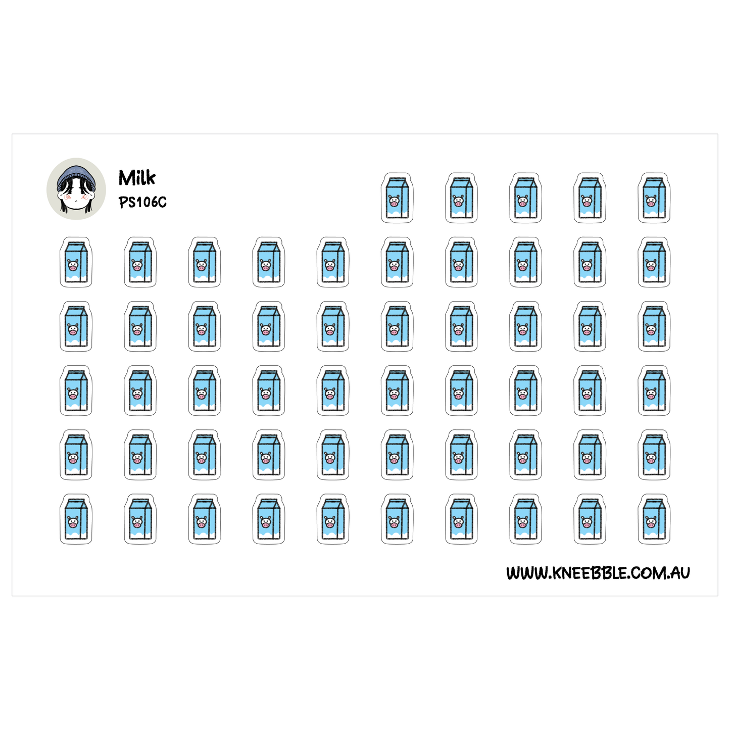 a grid of small blue icons or illustrations, each depicting a milk carton or container. The icons are arranged in rows and columns, creating a visually organized and repetitive pattern.