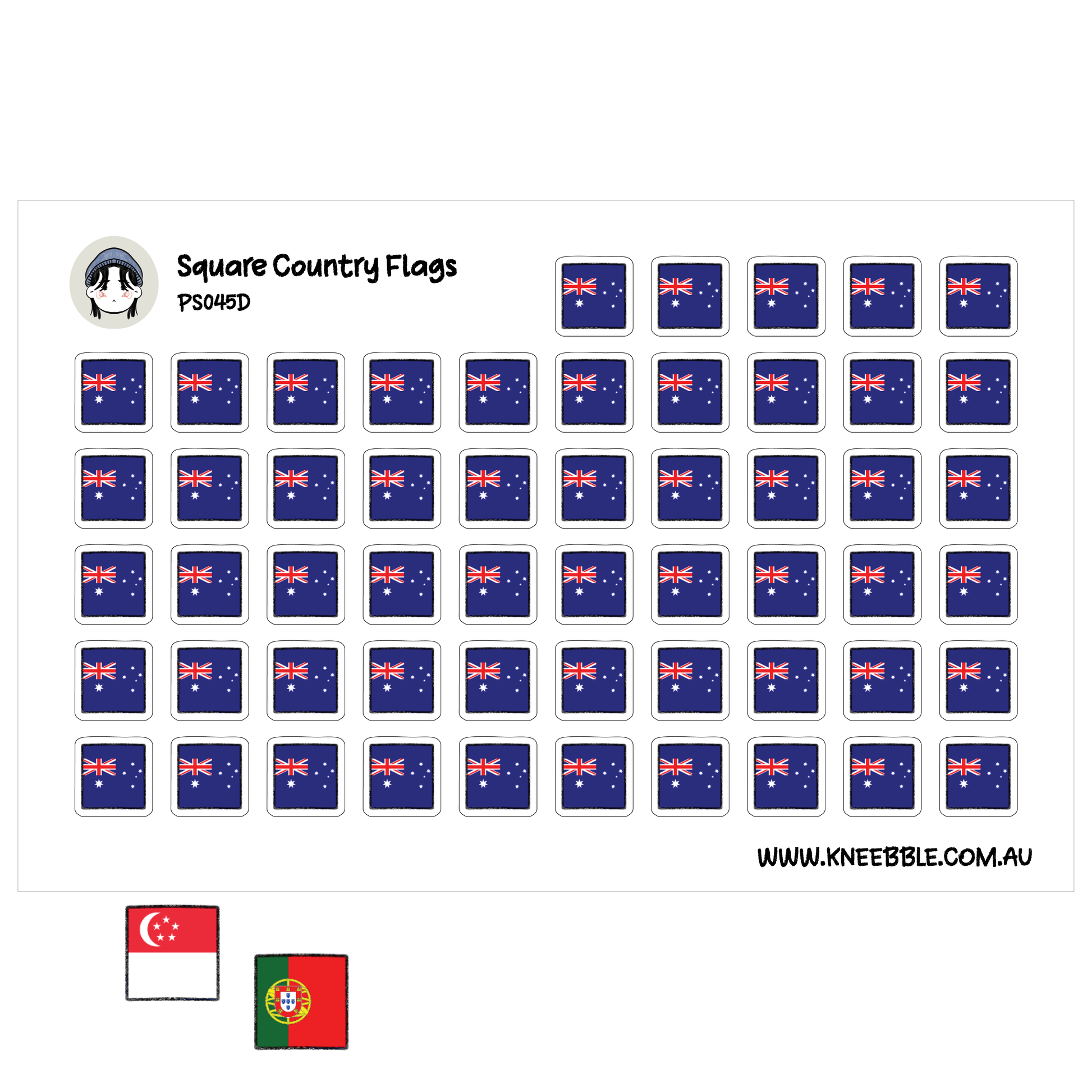 a grid of square country flags, including the flags of Australia, Singapore, Portugal, and the United Kingdom.
