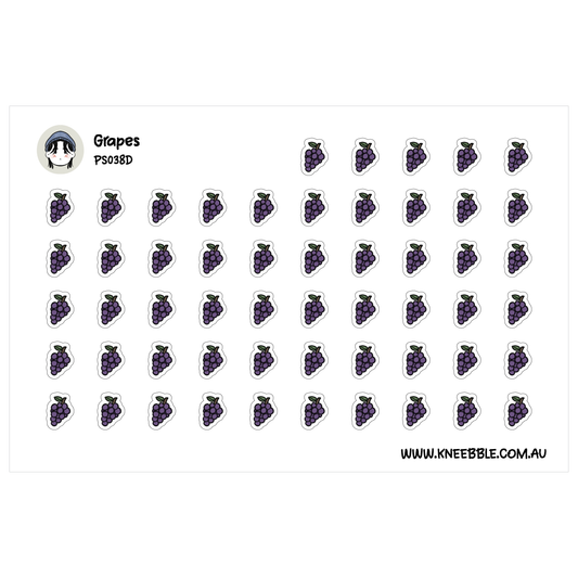 a grid of small purple grapes with a small cartoon face above them.