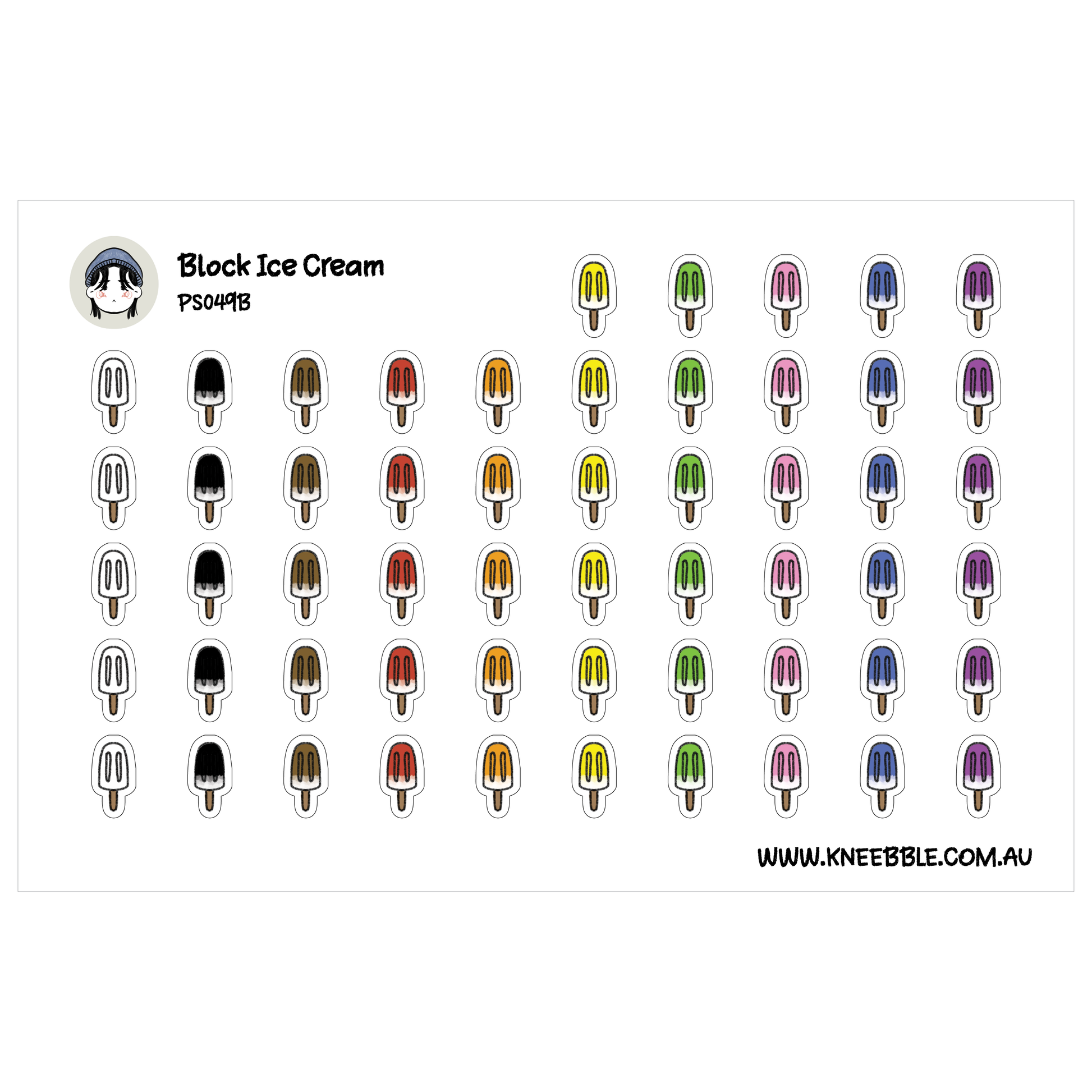 a grid of various colored popsicle icons, including black, red, yellow, green, blue, purple, and white popsicles.