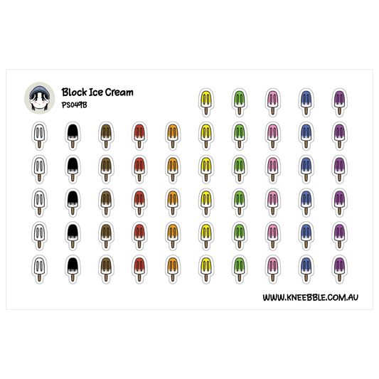 a grid of various colored popsicle icons, including black, red, yellow, green, blue, purple, and white popsicles.