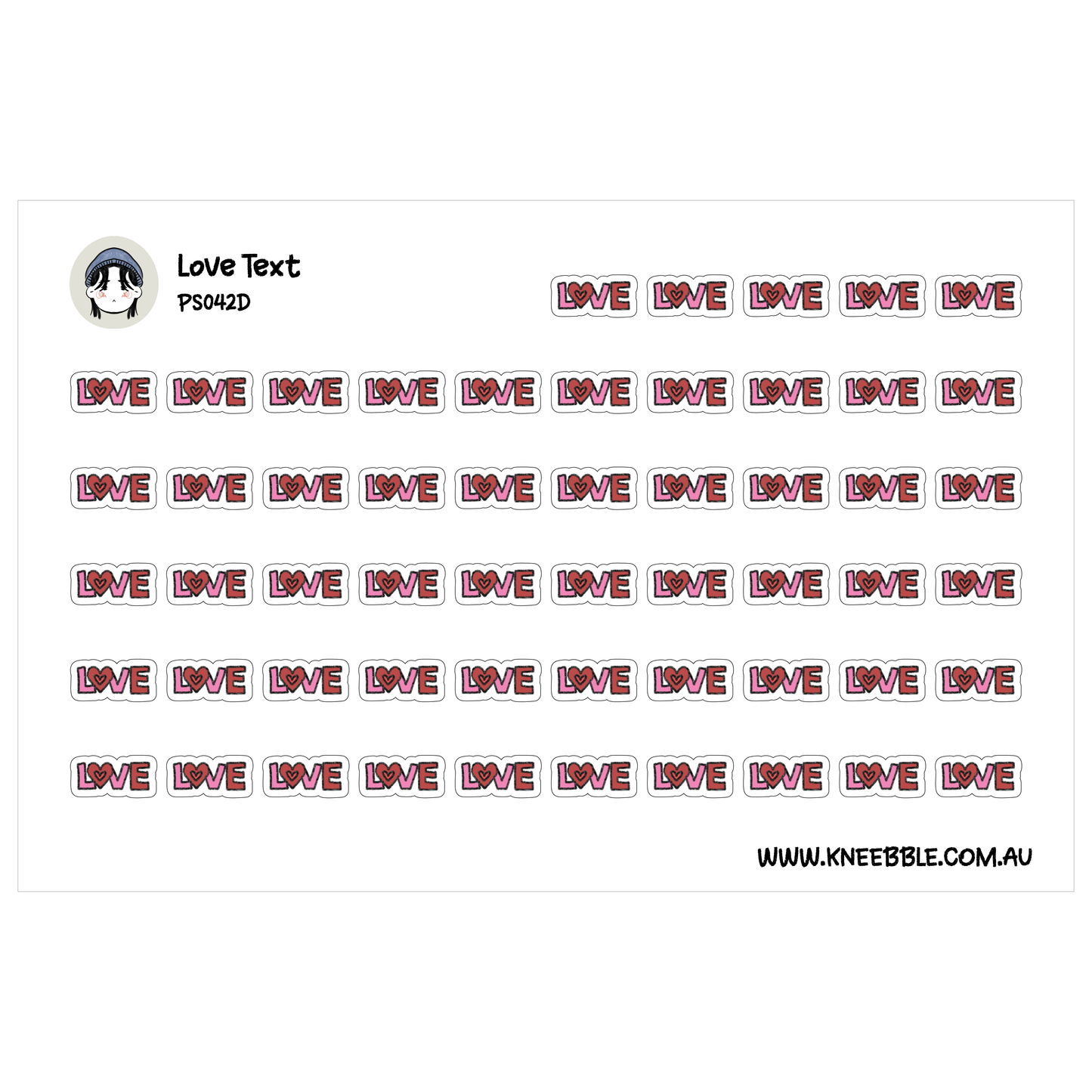 a grid of repeating red and white text that says "LOVE" in a stylized font.