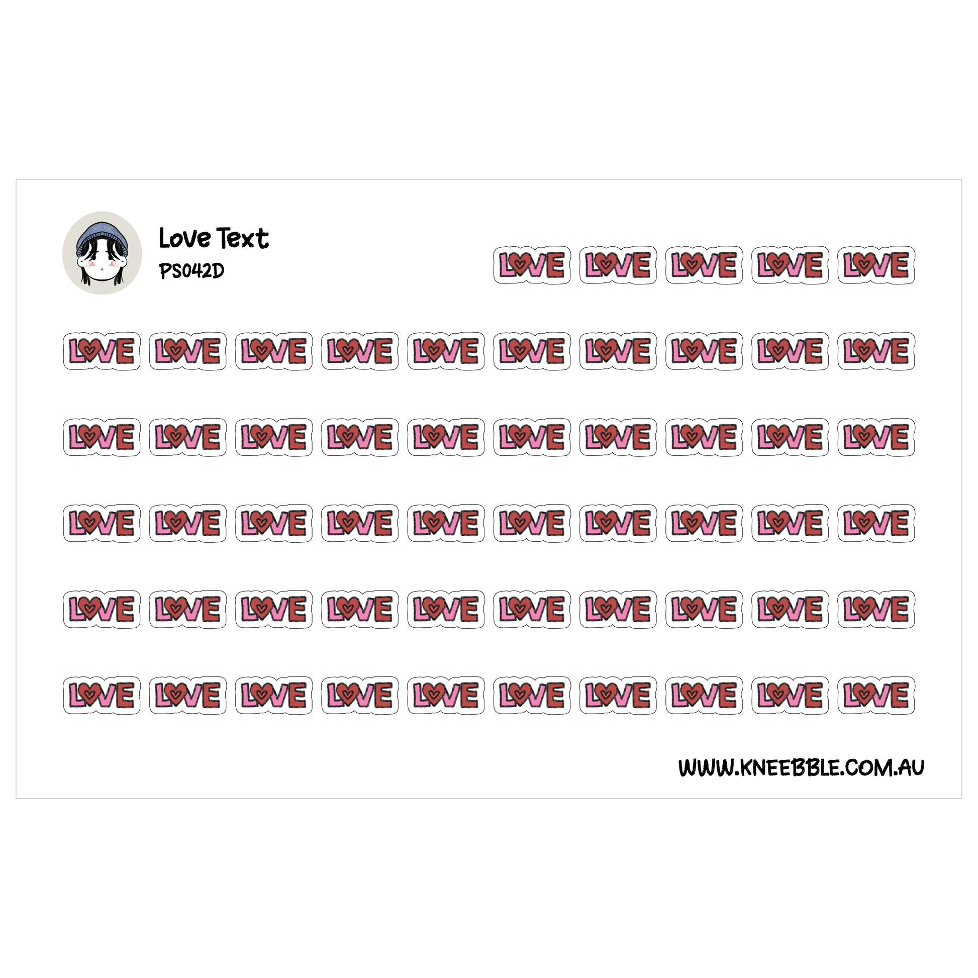 a grid of repeating red and white text that says "LOVE" in a stylized font.