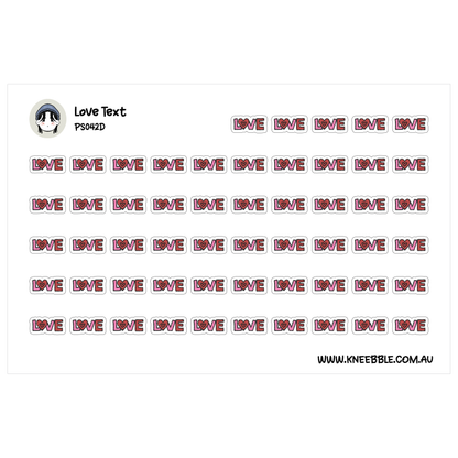 a grid of repeating red and white text that says "LOVE" in a stylized font.