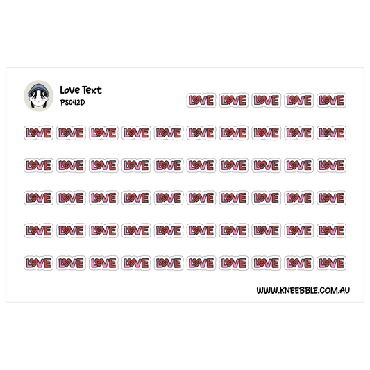 a grid of repeating red and white text that says "LOVE" in a stylized font.